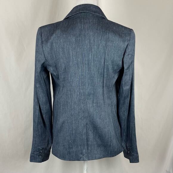 LOFT Dark Blue Chambray Linen Blend Coastal Grandma Jacket Blazer NWT Size 2 - Picture 5 of 13